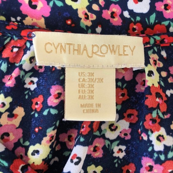 Cynthia Rowley Women's Blouse Plus 3X Floral Ditsy Pleated Short Sleeve Chiffon - Picture 3 of 9